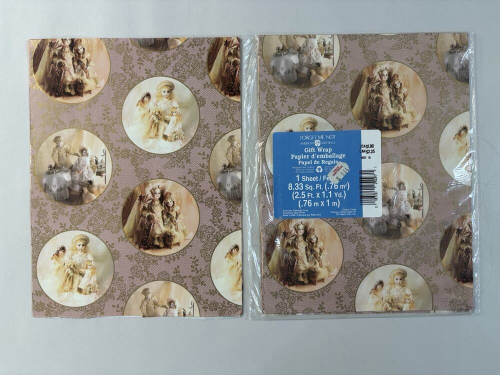 1994 American Greetings Forget Me Not Gift Wrap Antique Victorian Dolls Lot of 2